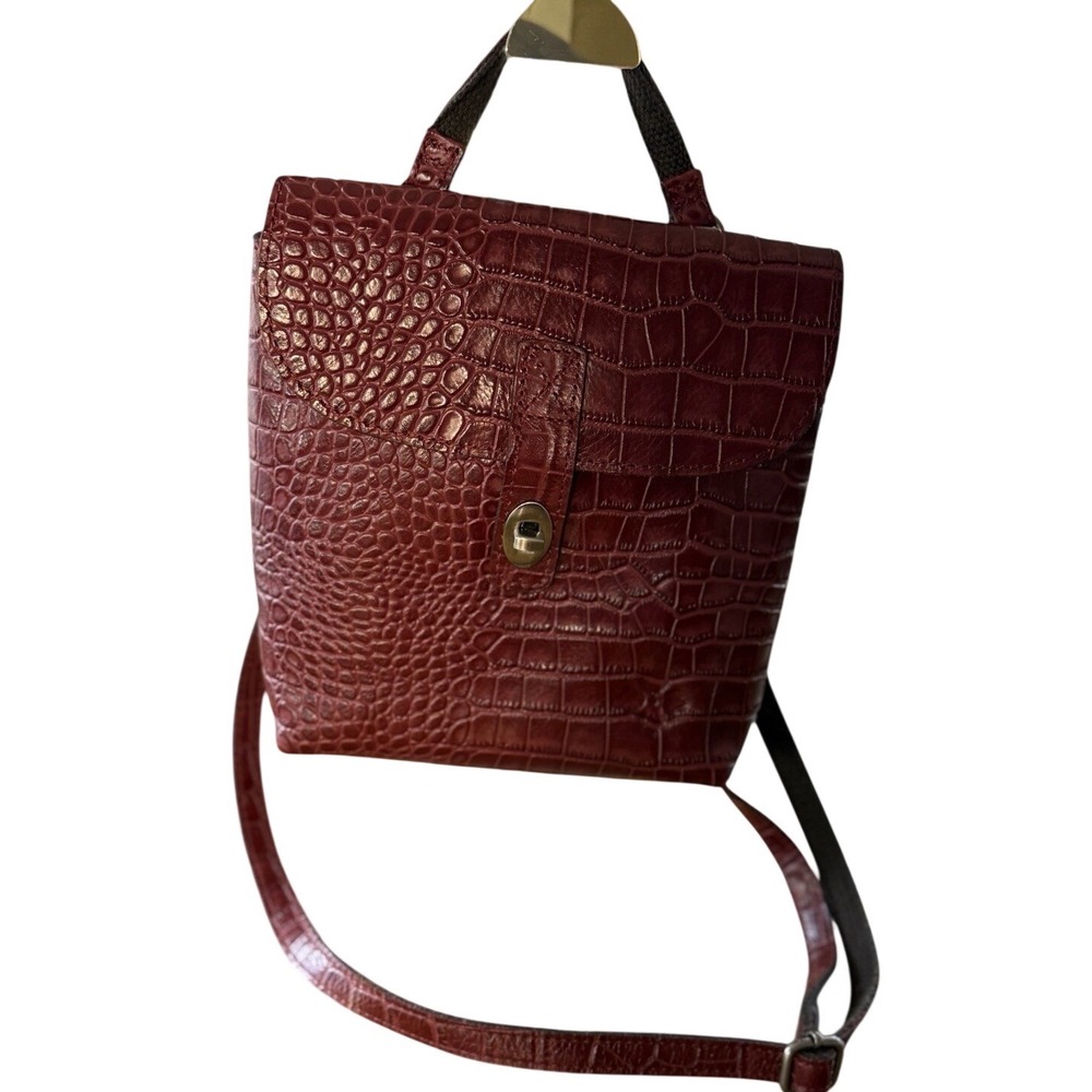 Patricia Nash Burgundy Croc Embossed Leather Convertible Backpack Crossbody Bag‎ - Picture 2 of 10